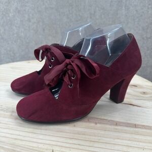 Aerosoles Burgundy Suede Ribbon Lace Up Block Heel Pumps Shoes 9.5 Brogue Witchy